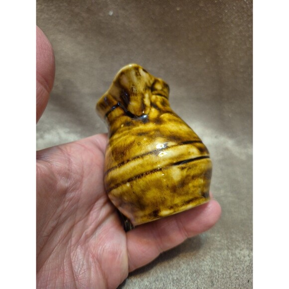 Vintage Handmade Small Pottery Creamer Brown/Tan Swirl Glazed And Signed - Picture 8 of 10
